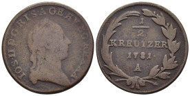 Austria - Sacro Romano Impero (976-1804) - Joseph II (1780-1790) - 1/2 Kreuzer 1781 A - Cu - KM#2053

SPEDIZIONE SOLO IN ITALIA - SHIPPING ONLY IN I...