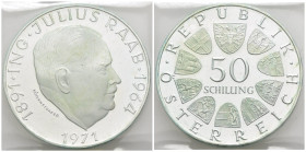 Austria - Seconda Repubblica Austriaca (1955-oggi) - 50 Schilling 1971 - 80° anniversario della nascita di Julius Raab - Ag .900 - KM#2911

SPEDIZIO...