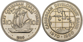 Caraibi Orientali - Elizabeth II (1952-2022) - 10 Dollars 1980 - 10° anniversario della Banca di sviluppo dei Caraibi - CuNi - KM#8

SPEDIZIONE IN T...