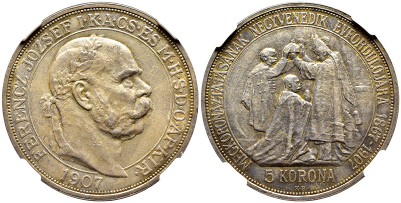 Ungheria - Franz Joseph I (1848-1916) - 5 Korona KB 1907 - 40° anniversario dell...