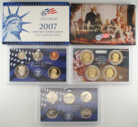 USA - Lotto di 3 Set 2007 United States Mint Presidential 1 Dollar Coin PRoof Set 4 (Thomas Jefferson, John Adams, George Washington e James Madison -...