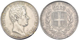 Carlo Alberto (1831-1849) - 5 Lire 2° Tipo 1836 Torino - Ag - Colpo punteruolo al D/ e al bordo R/ - MOLTO RARA - Gigante 64 - Perizia Rocco di Torrep...