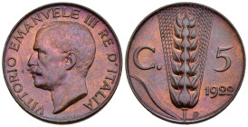 Vittorio Emanuele III (1900-1943) - 5 Centesimi Spiga del 2° Tipo 1922 - Cu, rame rosso - Gigante 268

SPEDIZIONE SOLO IN ITALIA - SHIPPING ONLY IN ...