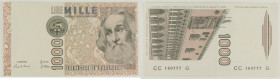 Repubblica Italiana - banconota 1.000 Lire Marco Polo 1985 - Leggera variante dimensionale (Esemplare con stampa decentrata e lunghezza leggermente in...