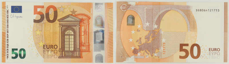 Italia - banconota 50 Euro 2017 - Lagarde - Serie S056H4 - Banda magnetica bianc...