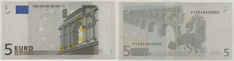 Olanda - banconota 5 Euro 2002 - Trichet - Serie E004C3 - V/ Mancanza della stri...