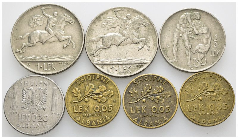 Albania - Lotto di 7 monete: 3 esemplari da 0,05 Lek 1940 XVIII Ba Gigante 17 - ...