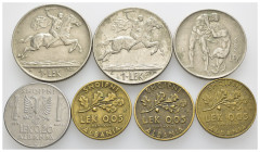 Albania - Lotto di 7 monete: 3 esemplari da 0,05 Lek 1940 XVIII Ba Gigante 17 - 0,20 Lek 1939 XVIII Ac Gigante 12a - 2 esemplari da 1 Lek 1926-1931 Ni...
