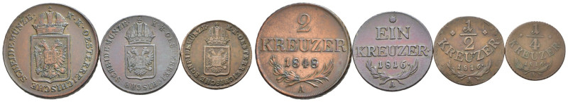 Austria - Lotto di 4 monete: 2 Kreuzers 1848 A Mint: Vienna Cu KM#2188 - 1 Kreuz...