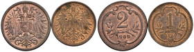 Austria - Impero Austriaco - Franz Joseph I (1848-1916) - Lotto di 2 monete: 2 Heller 1909 AE KM#2801 - 1 Heller 1894 AE KM#2800

SPEDIZIONE SOLO IN...