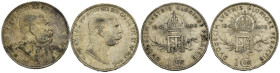 Austria - Impero Austriaco - Franz Joseph I (1848-1916) - Lotto di 2 monete da 1 Corona 1908 60° anniversario del regno di Francesco Giuseppe I Ag .83...