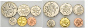 Barbados - Elizabeth II (1966-2021) - Lotto di 6 monete: Two Dollars 1973 CuNi KM#15 - One Dollar 1973 CuNi KM#14.1 - 25 Cents 1973 CuNi KM#13 - 10 Ce...