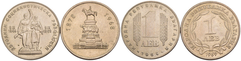 Bulgaria - Lotto di 2 monete: 1 Lev 1969 90° anniversario della liberazione dai ...
