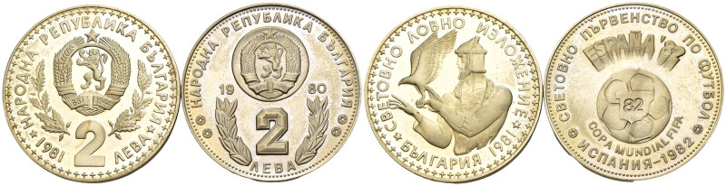 Bulgaria - Lotto di 2 monete: 2 Leva 1981 Esposizione Internazionale di Caccia C...
