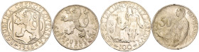Cecoslovacchia - Lotto di 2 monete: 100 Korun 1948 600° anniversario della fondazione dell'Università Charles Ag .500 KM#26 - 50 Korun 1947 3° Anniver...