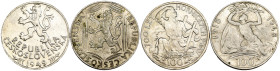 Cecoslovacchia - Lotto di 2 monete: 100 Korun 1949 700° anniversario dei privilegi minerari di Jihlava Ag .500 KM#29 - 100 Korun 1948 30° Anniversario...