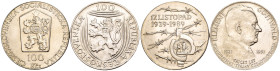 Cecoslovacchia - Lotto di 2 monete: 100 Korun 1989 50 anni - Eventi del 17/11/1939 Ag .500 KM#135 - 100 Korun 1951 30° Anniversario - Partito Comunist...