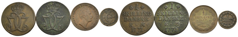 Danimarca - Lotto di 4 monete: 2 esemplari da 1 Skilling Dansk 1771 Cu KM#616 - ...