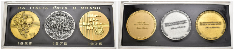Lotto di 3 medaglie commemorative del centenario L'emigrazione italiana in Brasi...