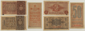 Croazia - Stato Indipendente (1941-1945) - Lotto di 3 banconote: 2 Kune 1942 P#8 - 1 Kuna 1942 P#7 - 50 Banica 1942 P#6

SPEDIZIONE SOLO IN ITALIA -...