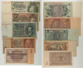 Germania - Lotto di 5 banconote: 50 Reichsmark 1933 P#182 - 20 Reichsmark 1929 P#181 - 10 Reichsmark 1929 P#180 - 5 Reichsmark 1942 P#186 - 2 Rentenma...