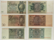 Germania - Terzo Reich (1933-1945) - Lotto di 3 banconote: 50 Reichsmark 1933 P#182a(1) - 20 Reichsmark 1929 P#181a - 10 Reichsmark 1929 P#180a

SPE...
