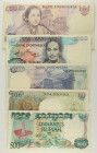 Indonesia - Lotto di 5 banconote: 10.000 Rupiah 1985 P#126 - 1.000 Rupiah 1980 P#119 - 1.000 Rupiah ND (1992-2005) P#129 - 500 Rupiah 1992 P#128a - 50...