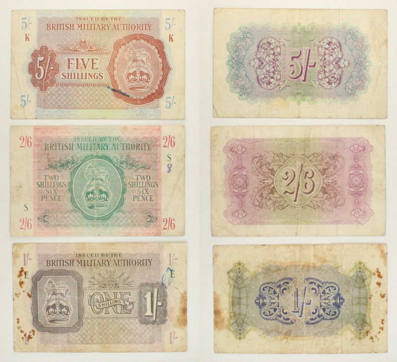 Regno Unito - British Military Authority - Lotto di 3 banconote: 5 Shillings ND ...