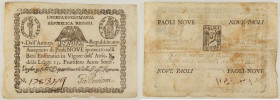Stato Pontificio - Papa Pio VI - Assegnato Prima Repubblica Romana da 9 Paoli dal 09/09/1798 - fori, strappi - Crapanzano As9

SPEDIZIONE SOLO IN IT...