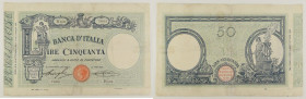 Regno d'Italia - Vittorio Emanuele III (1900-1943) - banconota 50 Lire Matrice (Decreto) 21/09/1925 - Gigante BI 3/43 - piccoli fori diffusi, piccoli ...