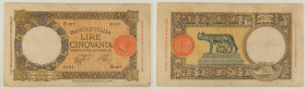 Regno d'Italia - Vittorio Emanuele III (1900-1943) - banconota 50 Lire Lupetta (Fascio) Roma 1° Tipo 01/06/1938 - Gigante BI 6I

SPEDIZIONE SOLO IN ...