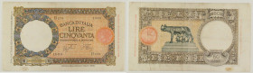 Regno d'Italia - Vittorio Emanuele III (1900-1943) - banconota 50 Lire Lupetta (Fascio) Roma 1° Tipo 21/10/1938 - Gigante BI 6J - pressata

SPEDIZIO...