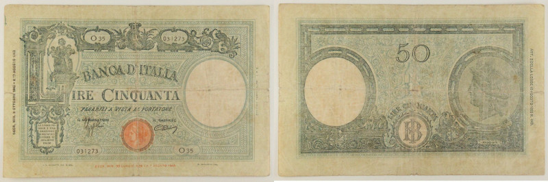 Regno d'Italia - banconota 50 Lire Grande "L" (B.I.) 08/10/1943 - Gigante BI 12A...