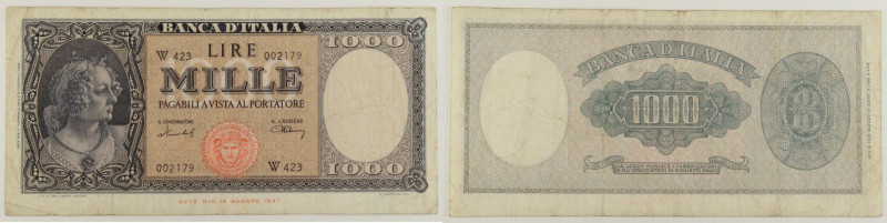 Repubblica Italiana - banconota 1000 Lire Italia (Medusa) 1949 - Serie sostituti...