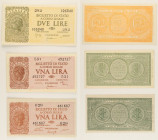 Regno d'Italia - Luogotenenza - Lotto di 3 banconote: 2 Lire Italia Laureata 23/11/1944 Gigante BS 9B - 2 esemplari da 1 Lira Italia Laureata 23/11/19...
