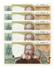 Repubblica Italiana - Lotto di 5 banconote da 2000 Lire Galileo - 08/10/1973 - consecutive - Gigante (Bugani) BI 59A

SPEDIZIONE IN TUTTO IL MONDO -...