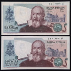 Repubblica Italiana - Lotto di 2 banconote da 2000 Lire Galileo (azzurrino e numeri verdi) - 24/10/1983 - Gig. (Bugani) BI 59C

SPEDIZIONE IN TUTTO ...