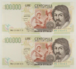 Repubblica Italiana - Lotto di 2 banconote consecutive da 100.000 Lire Caravaggio 2° Tipo 12/05/1994 - Gigante BI 75E

SPEDIZIONE IN TUTTO IL MONDO ...