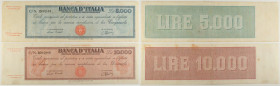 Repubblica Italiana - Lotto di 2 banconote: 5.000 Titolo Provvisorio (Medusa) 18/11/1947 RARA Gigante BI 63B - 10.000 Lire Titolo Provvisorio (Medusa)...