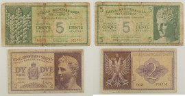 Colonie Occupazioni - Lotto di 2 banconote: Cassa Mediterranea di Credito per la Grecia Buono per 5 Dracme 1941 Crapanzano OI 70 - Banca Nazionale d'A...
