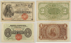 Firenze - Banca Toscana di Anticipazioni e Sconto - Lotto di 2 Biglietti Fiduciari da 2 Lire e 1 Lira 24/04/1870

SPEDIZIONE SOLO IN ITALIA - SHIPPI...