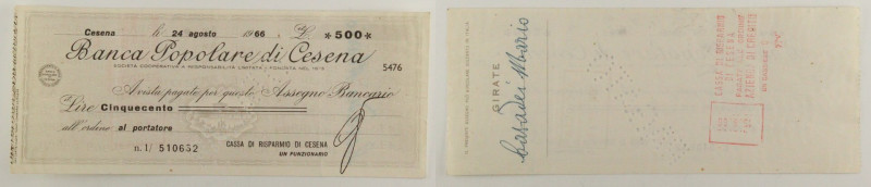 Banca Popolare di Cesena - Assegno di Lire 500 - 24/08/1966

SPEDIZIONE IN TUT...