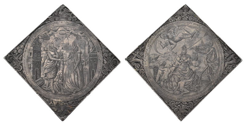 Historiepenningen - ND (ca. 1620) – Engraved lozenge-shaped wedding medal by an ...