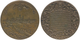 Historiepenningen - 1645 (later work) - Medal 'Inname van Hulst door Frederik Hendrik' by J. Looff (vL.288) - Obv. View of the bombed city above which...