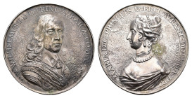 Historiepenningen - 1650 - Medal 'Prins Willem II en zijn vrouw Maria Stuart' by P. van Abeele (vLoon 352.1, Fred. 1/2) Obv. Bust of Willem II en troi...