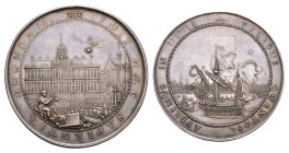 Historiepenningen - 1655 - Medal 'Opening van het nieuwe stadhuis te Amsterdam' by G. Pooll (vL.399-2) - Obv. The opening ceremony on Dam Square, with...