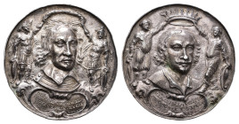 Historiepenningen - 1658 - Medal 'Cromwel, protector van Engeland en Masaniello, koning van Napels' by Wouter Muller (Fred. 6/6a, vL-) - Obv. Bust of ...