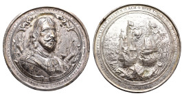 Historiepenningen - 1666 - Medal 'Cornelis Evertsen luitenant-admiraal van Zeeland' (vL II 550.1) unsigned but by Wouter Muller - Obv. Bust of Admiral...