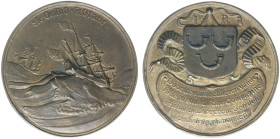 Historiepenningen - 1676 (later work) - Medal 'Beloningspenning van de W.I.C. aan Jan Root' (vL.191) - Obv. Two sailing ships to the right on rough wa...