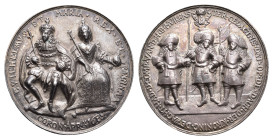 Historiepenningen - Amsterdam 1689 - Medal 'Kroning Willem III en Maria tot koning en koningin van Engeland' unisgned, but possibly by J. Lutma (vL.41...